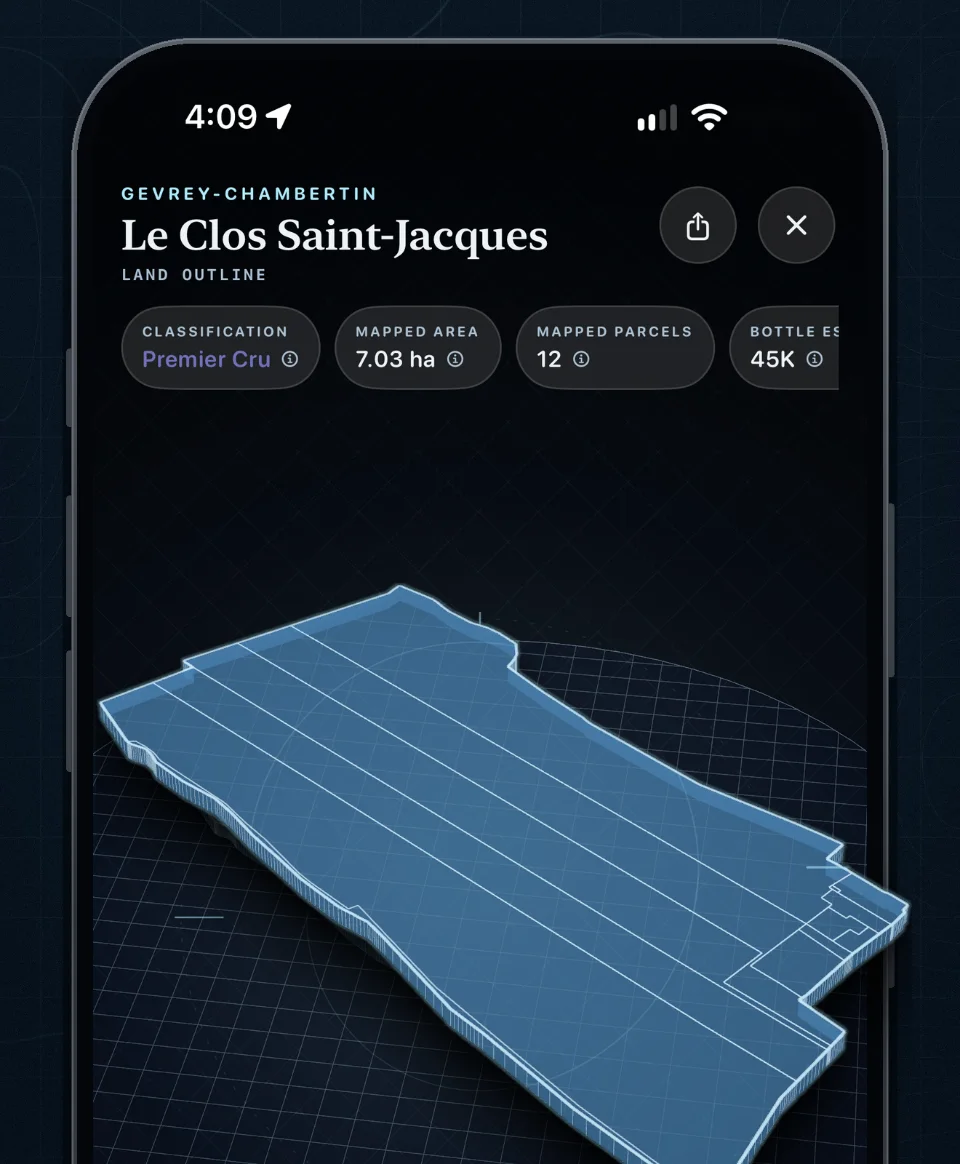 The Le Clos Saint-Jacques vineyard outline lifted above an iPhone