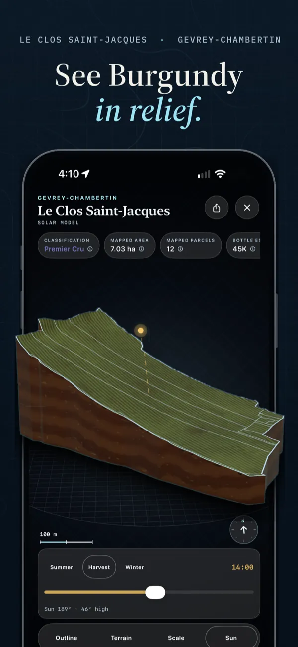 Le Clos Saint-Jacques terrain model rising above an iPhone