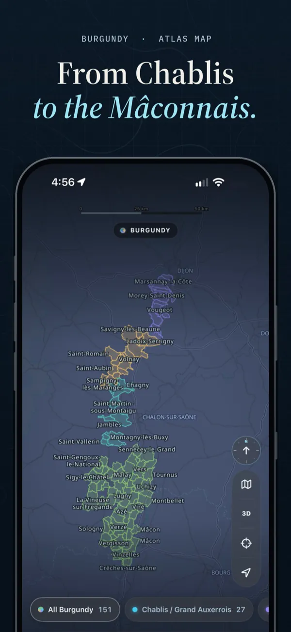 The Burgundy regional map on an iPhone