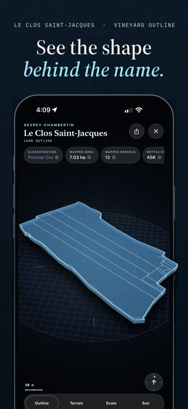 The Le Clos Saint-Jacques outline lifted above an iPhone