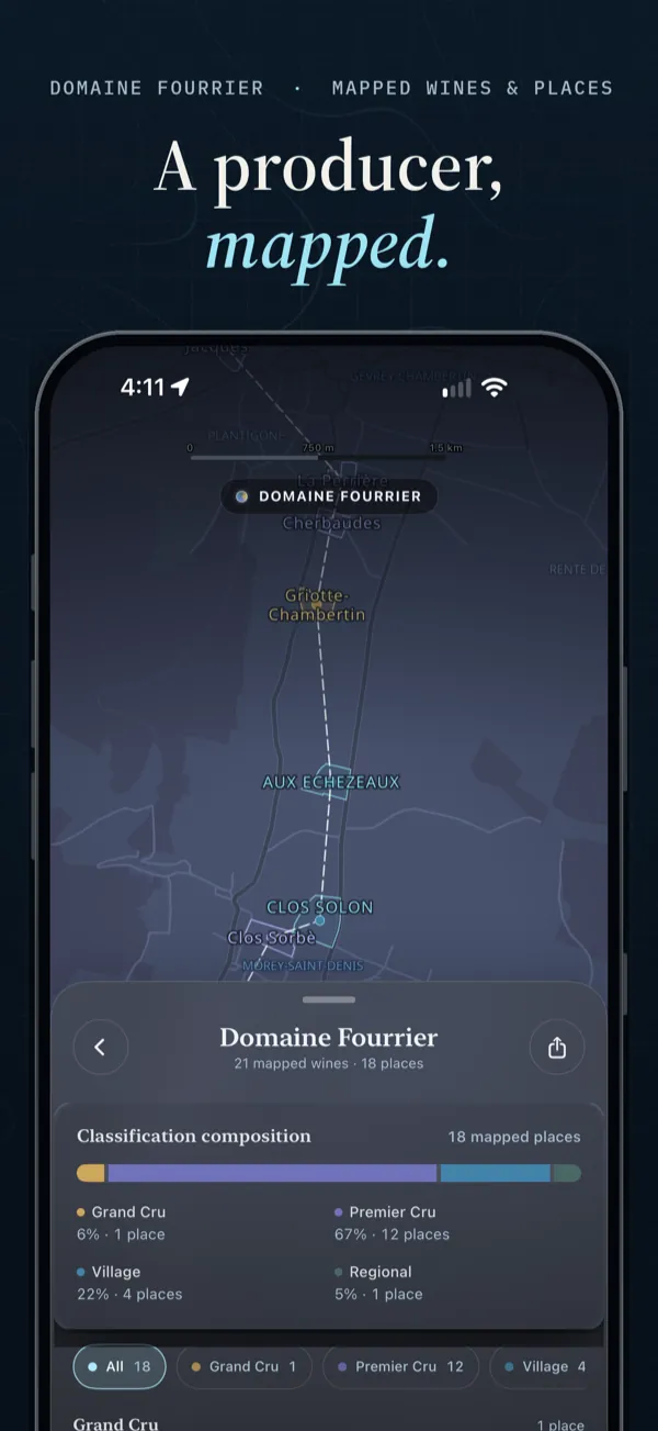 A producer catalog map for Domaine Fourrier